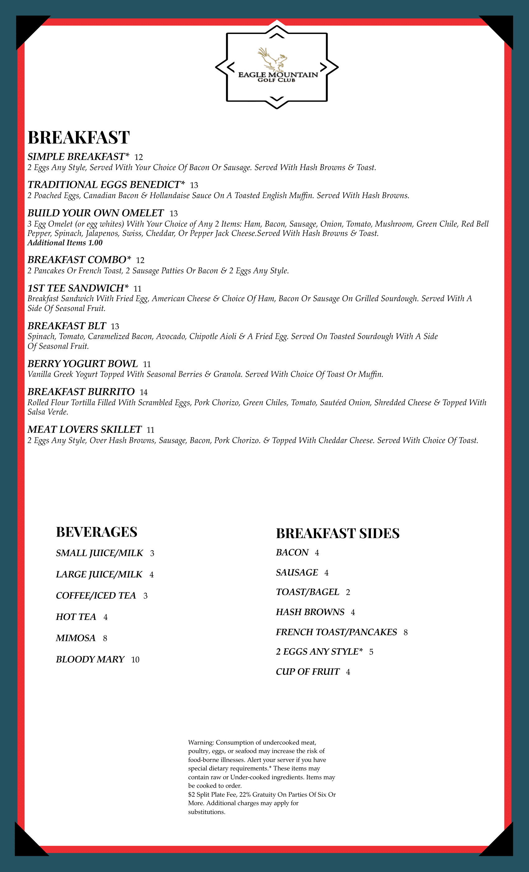 Breakfast Food Menu
